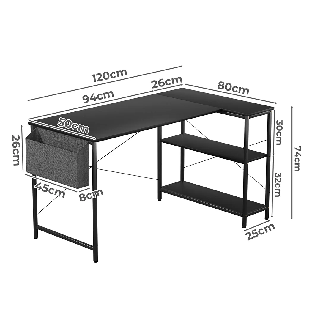 Levede L Shaped Computer Desk Home Desk Black - Image 2