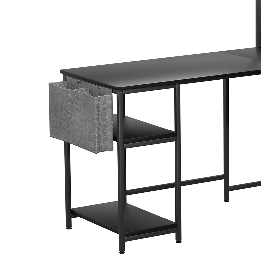 Levede L Shaped Gaming Desk with LED Lights Black - Image 5
