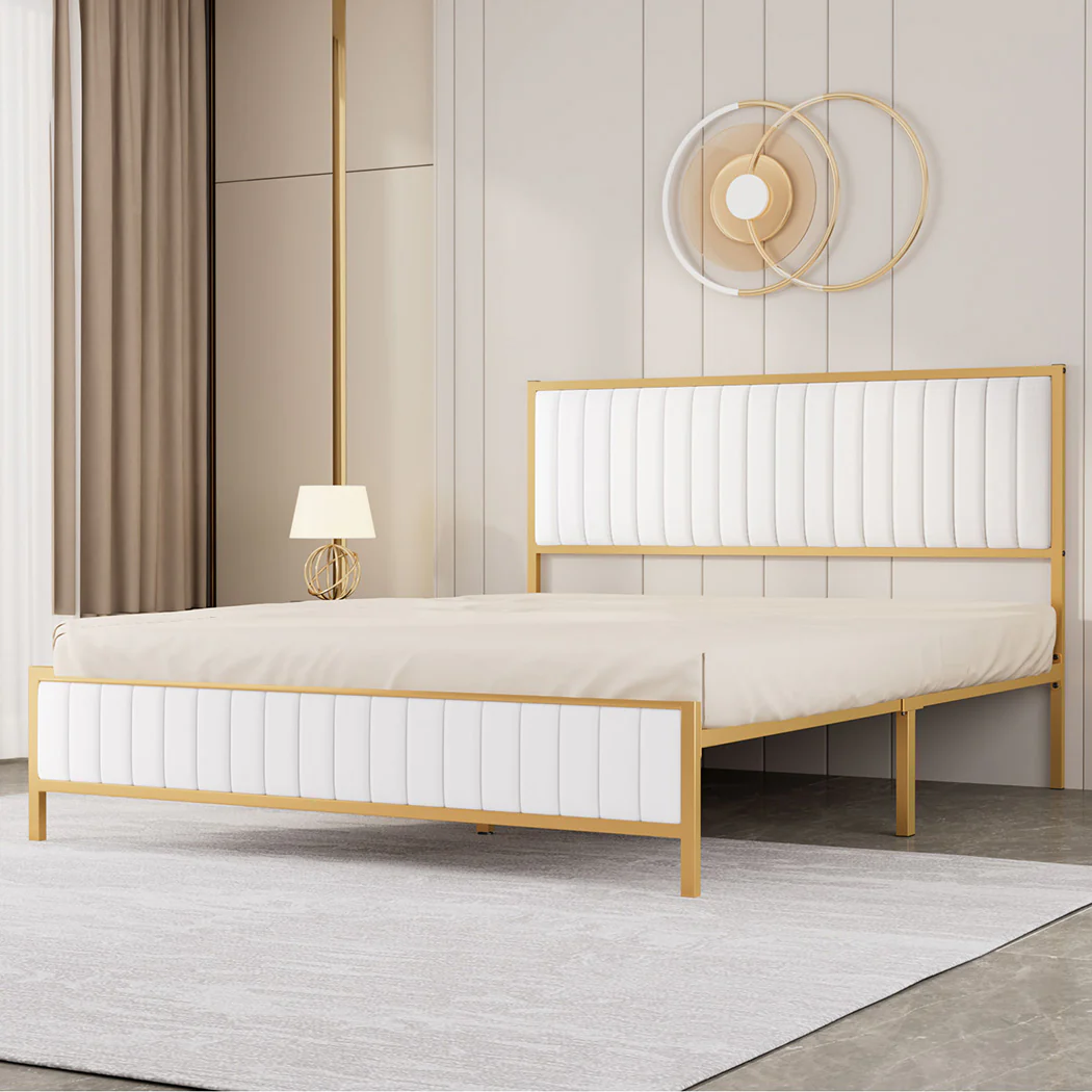 Levede Metal Bed Frame Under Bed Storage Double Beige - Image 6