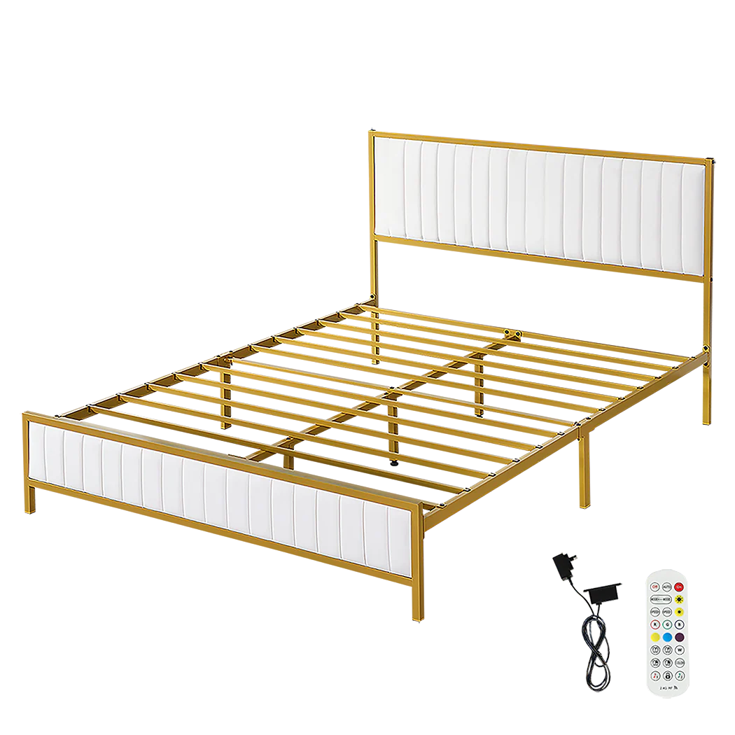 Levede Metal Bed Frame Under Bed Storage Double Beige - Image 8