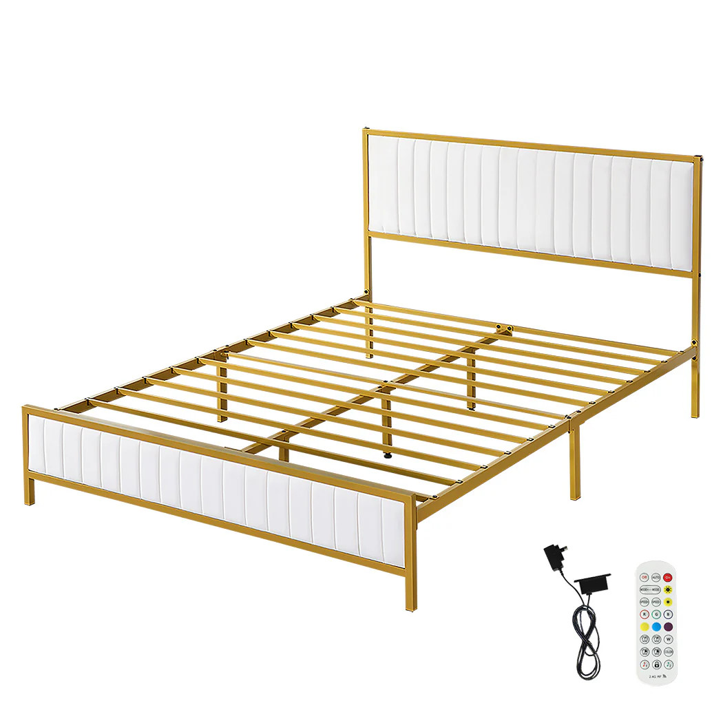 Levede Metal Bed Frame Under Bed Storage Queen Beige - Image 9