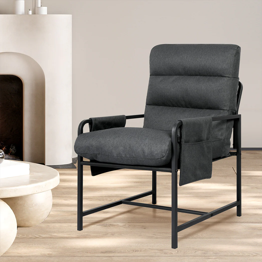 Levede Metal Framed Lounge Chair Linen in Dark Grey - Image 7
