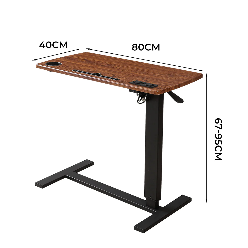 Levede Mobile Standing Desk Foldable Brown Fold - Image 2