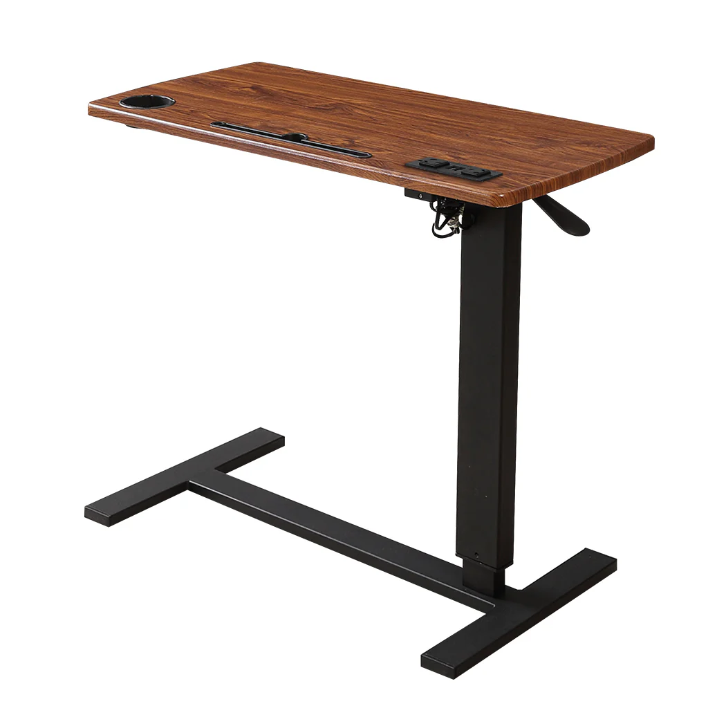 Levede Mobile Standing Desk Foldable Brown Fold - Image 8