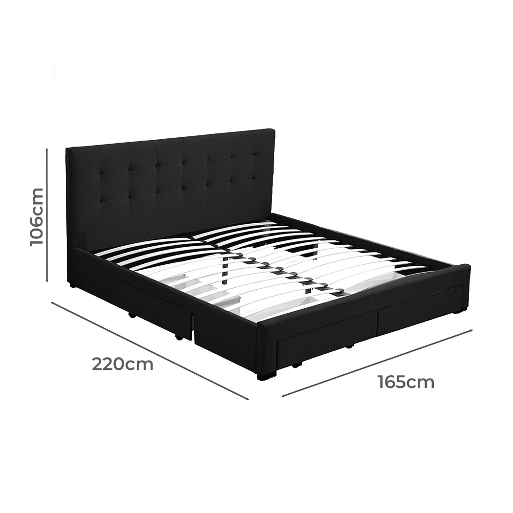 Levede Queen Bed Frame Fabric Tufted Dark Grey - Image 2