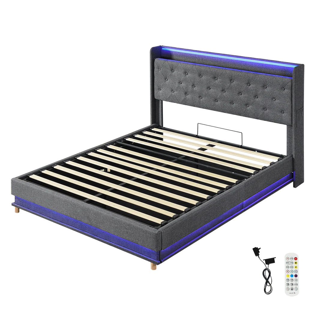 Levede Queen Bed Frame Gas Lift LED Light - Image 8