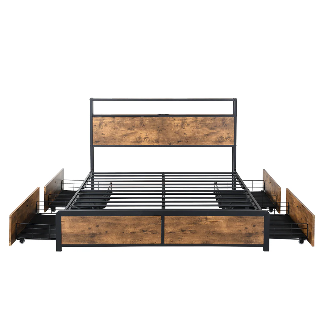 Levede Double Bed Frame RGB LED 4 Drawers USB