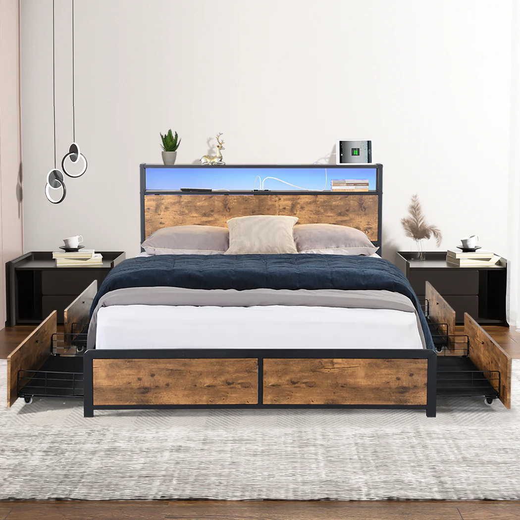 Levede Double Bed Frame RGB LED 4 Drawers USB - Image 7