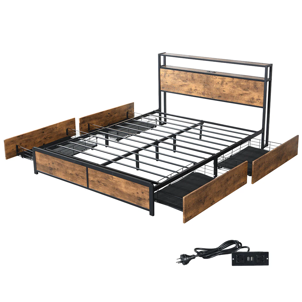 Levede Double Bed Frame RGB LED 4 Drawers USB - Image 8