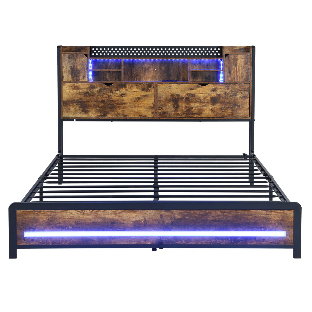 Levede Queen Bed Frame Storage Headboard Industrial