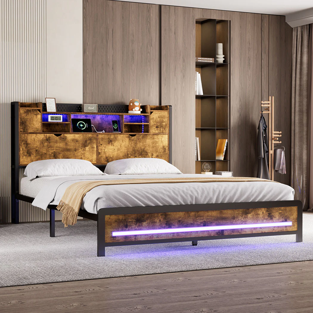 Levede Queen Bed Frame Storage Headboard Industrial - Image 6