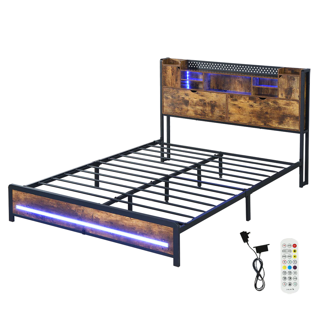 Levede Queen Bed Frame Storage Headboard Industrial - Image 8