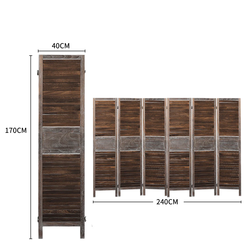Levede Room Divider 6 Panel Folding Brown - Image 2
