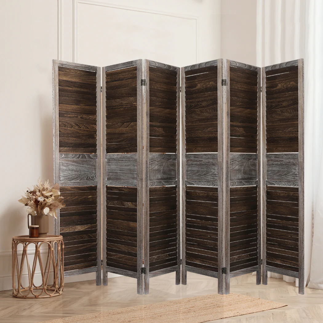 Levede Room Divider 6 Panel Folding Brown - Image 6