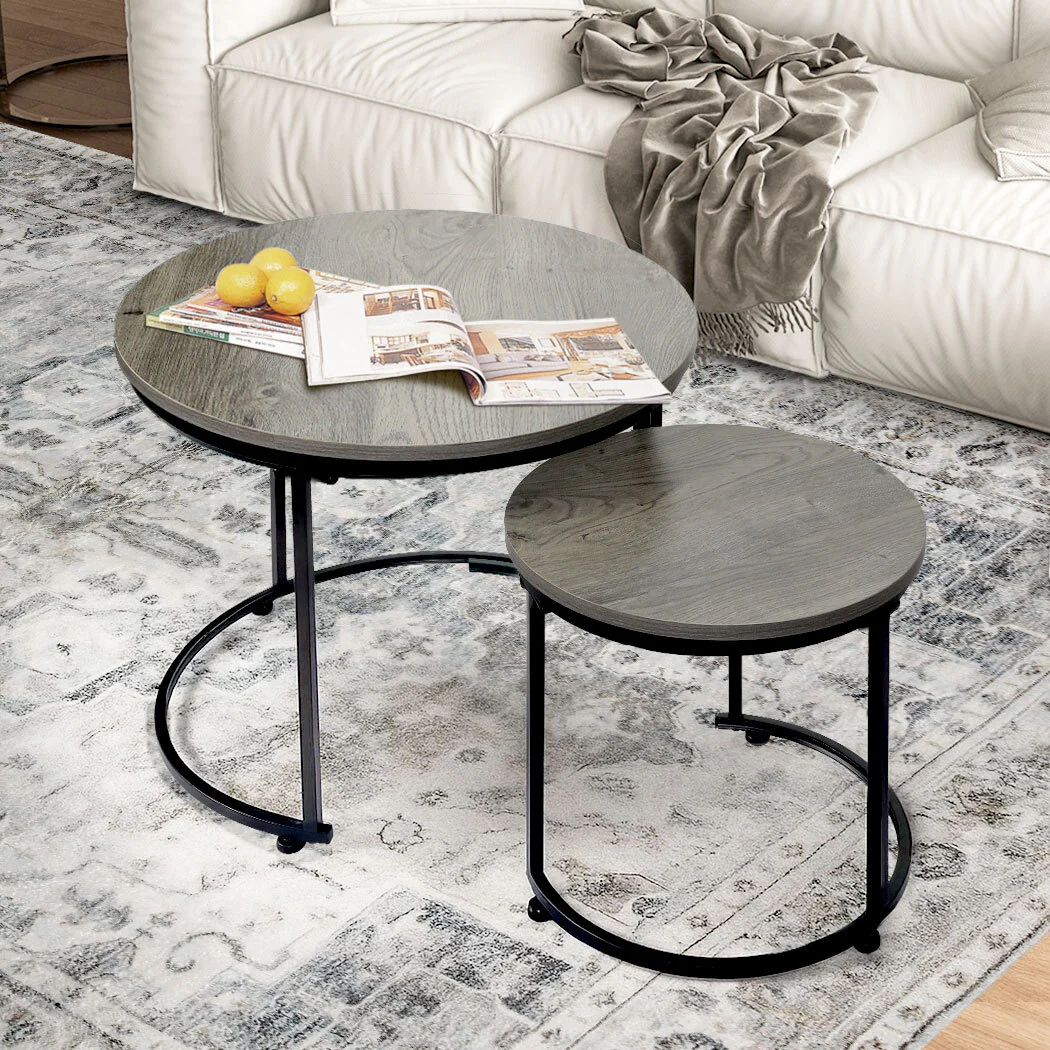 Levede Round Nesting Table Coffee Table Wood Side Table - Image 6