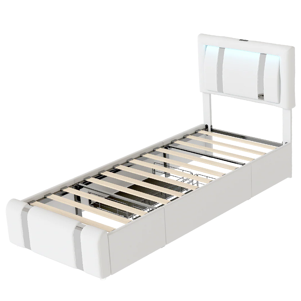 Levede Single Bed Frame Leather Headboard RGB 2 Drawers - Image 8