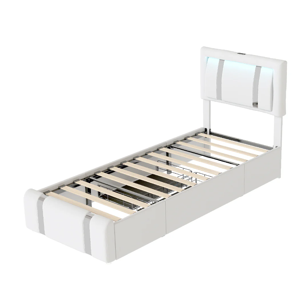 Levede Single Bed Frame Leather Headboard RGB 2 Drawers - Image 9