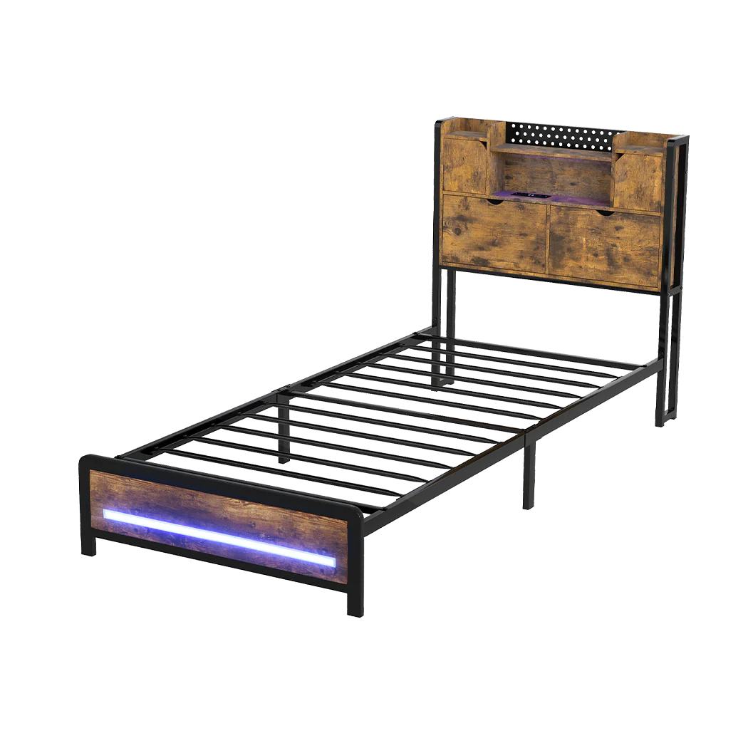 Levede Single Bed Frame Storage Headboard Industrial - Image 8