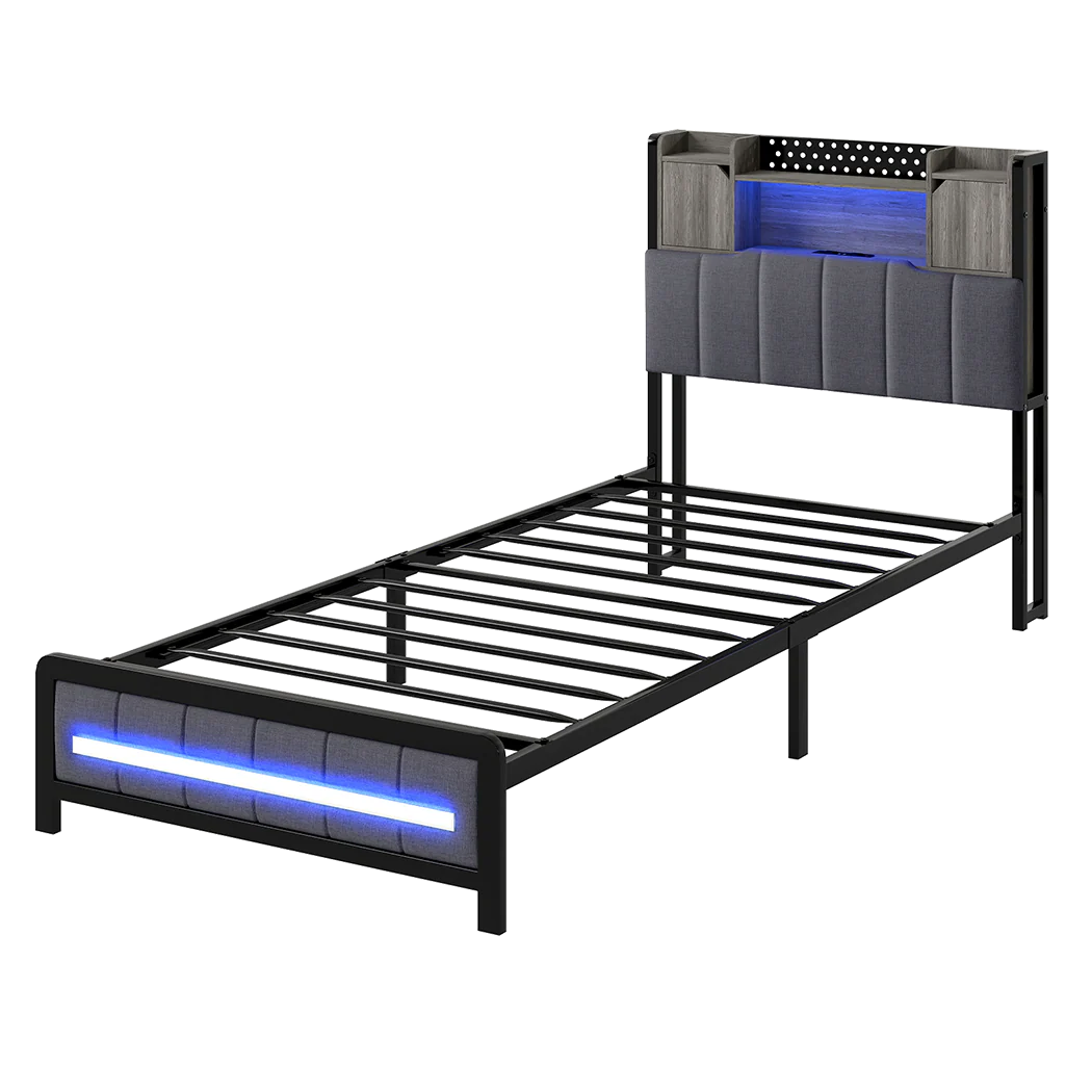 Levede Single Bed Frame with Storage Headboard RGB LED - Image 8