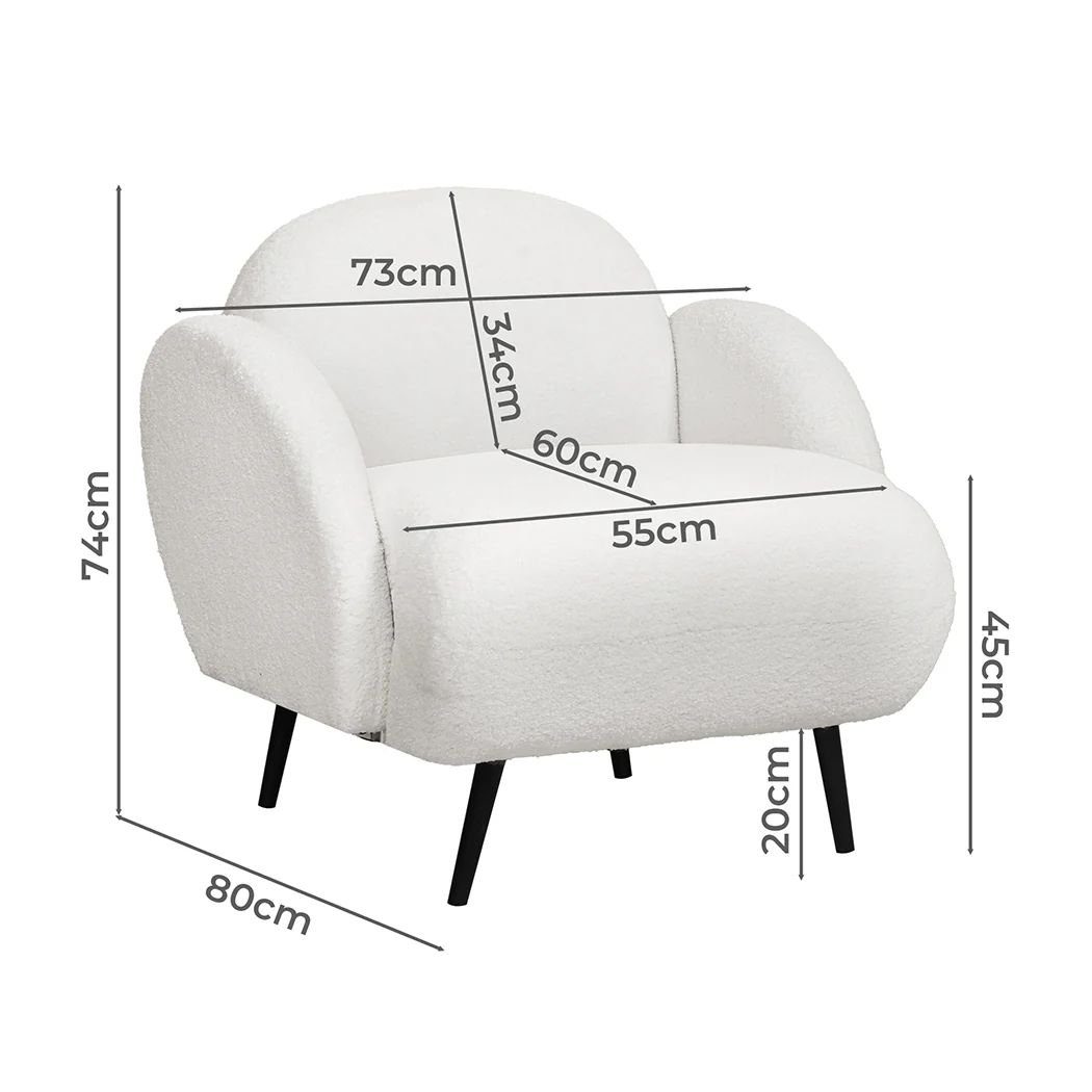 Levede Sofa Chair Fleece Upholstered Single White - Image 2