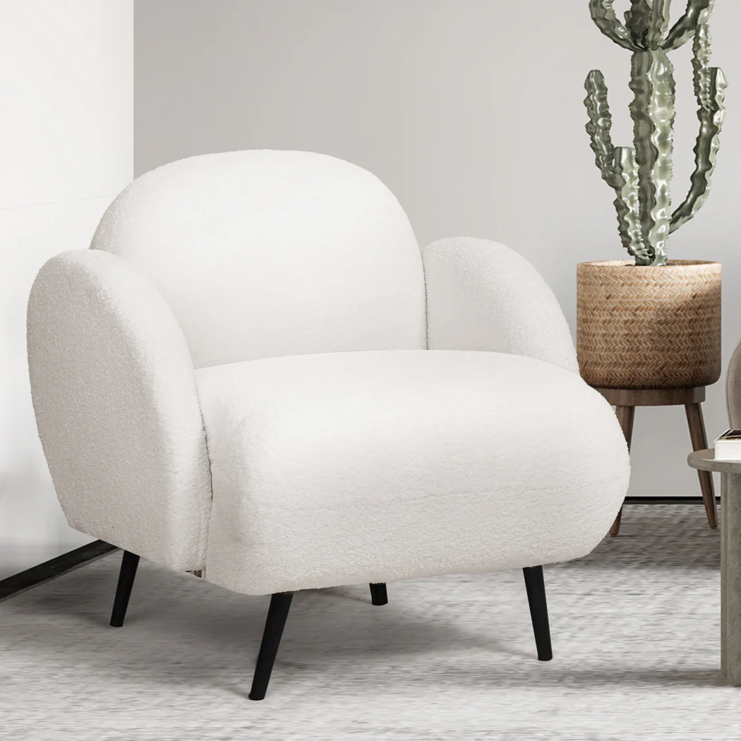 Levede Sofa Chair Fleece Upholstered Single White - Image 6