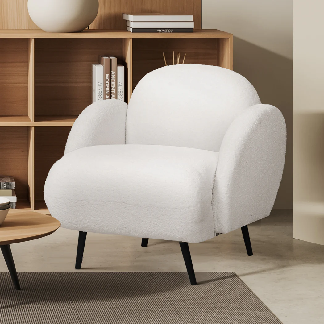 Levede Sofa Chair Fleece Upholstered Single White - Image 7