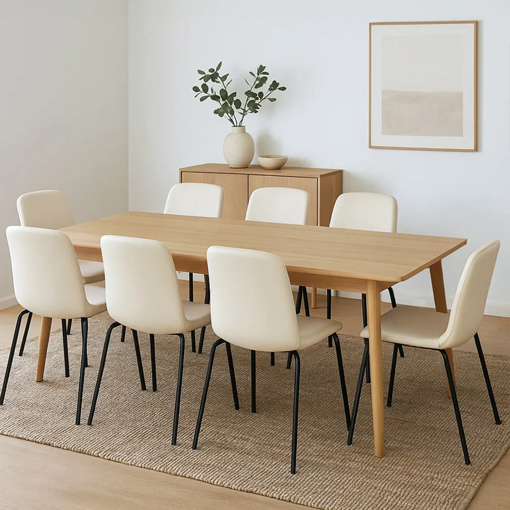 Levede Stackable Dining Chairs Kitchen Beige Set of 8 - Image 7