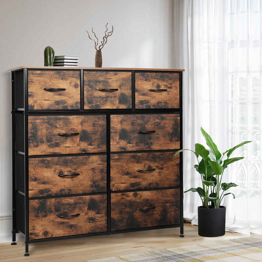 Levede Storage Cabinet Tower Chest Brown Fold - Image 7