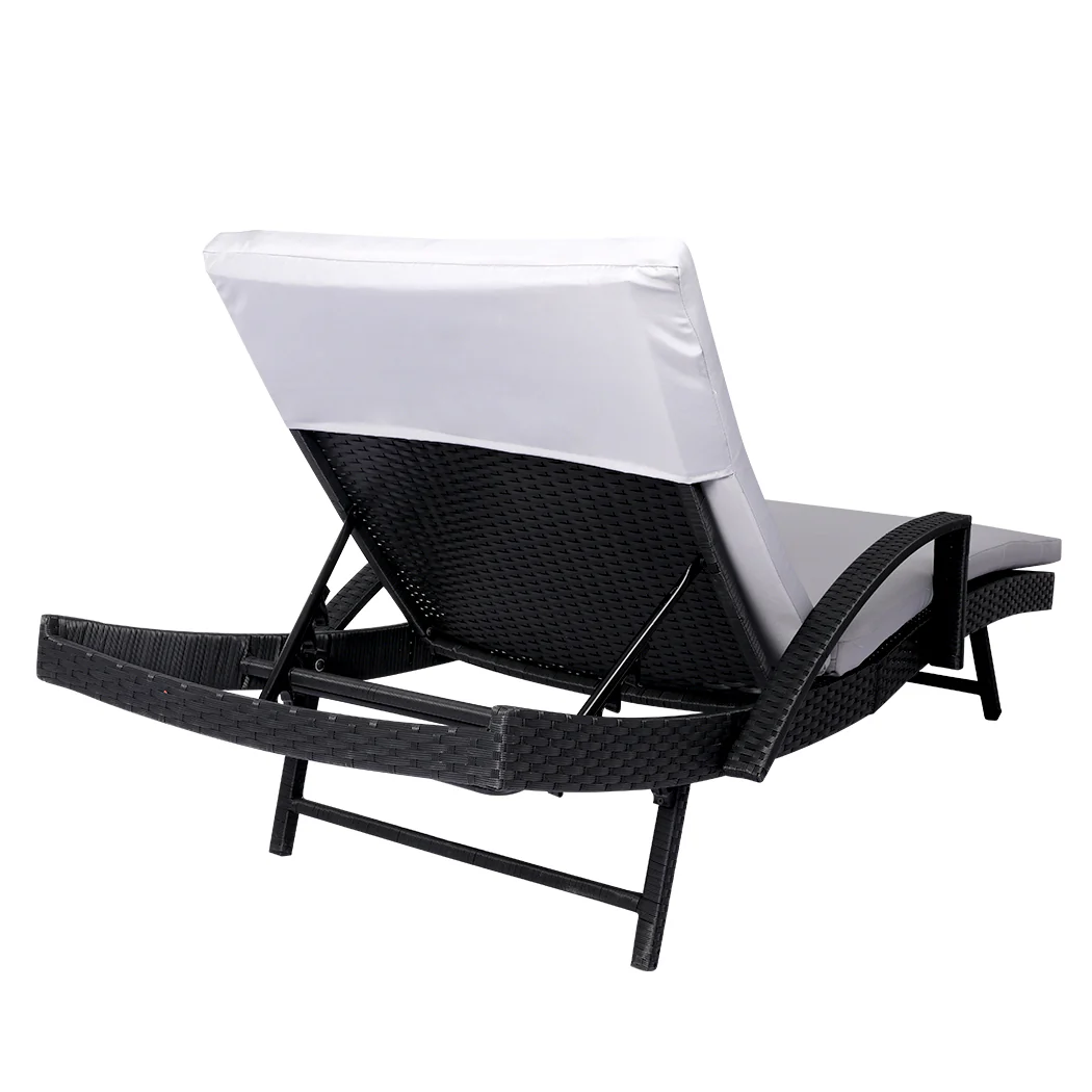 Levede Sun Lounger Wicker Lounge Outdoor Grey - Image 3
