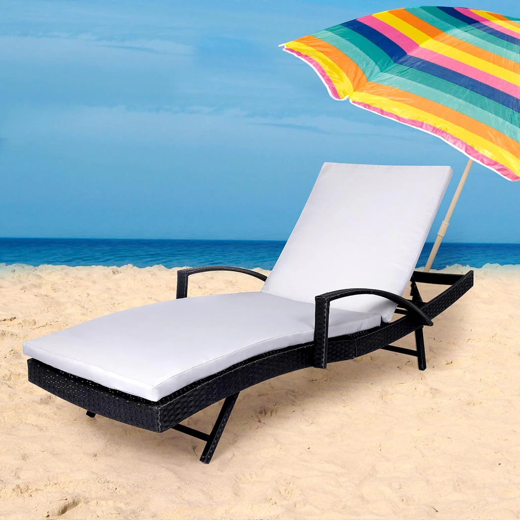Levede Sun Lounger Wicker Lounge Outdoor Grey - Image 7
