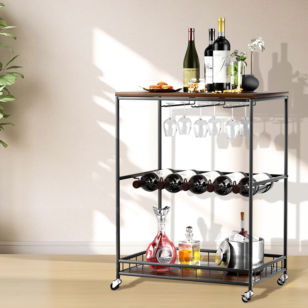 Levede Wooden Bar Cart Drinks Trolley 3 Tire - Image 6