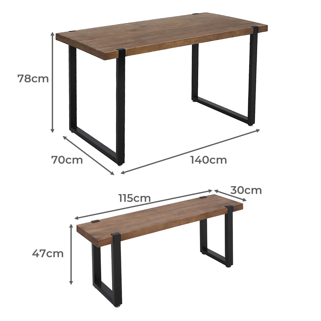 Levede Wooden Dining Sets 1XTable+2X - Image 2