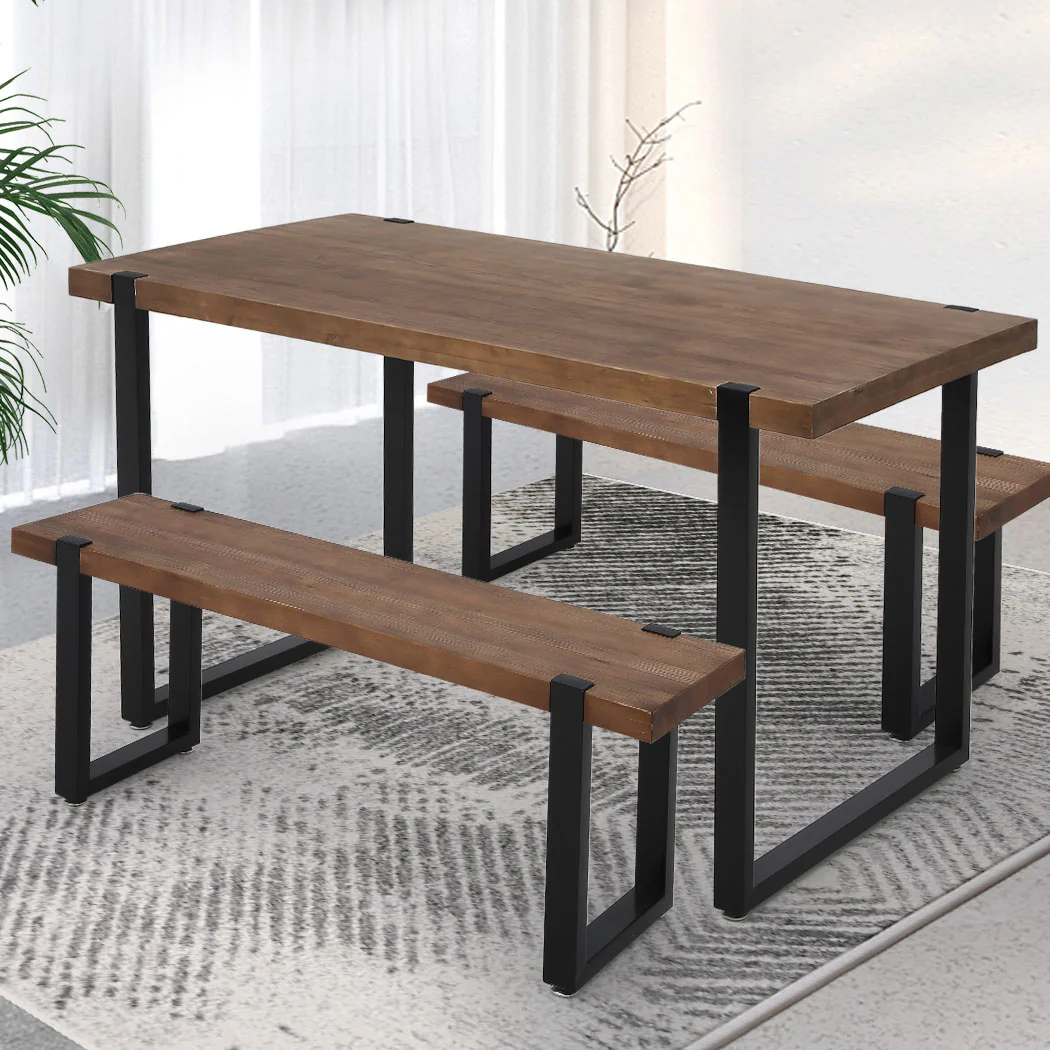 Levede Wooden Dining Sets 1XTable+2X - Image 7