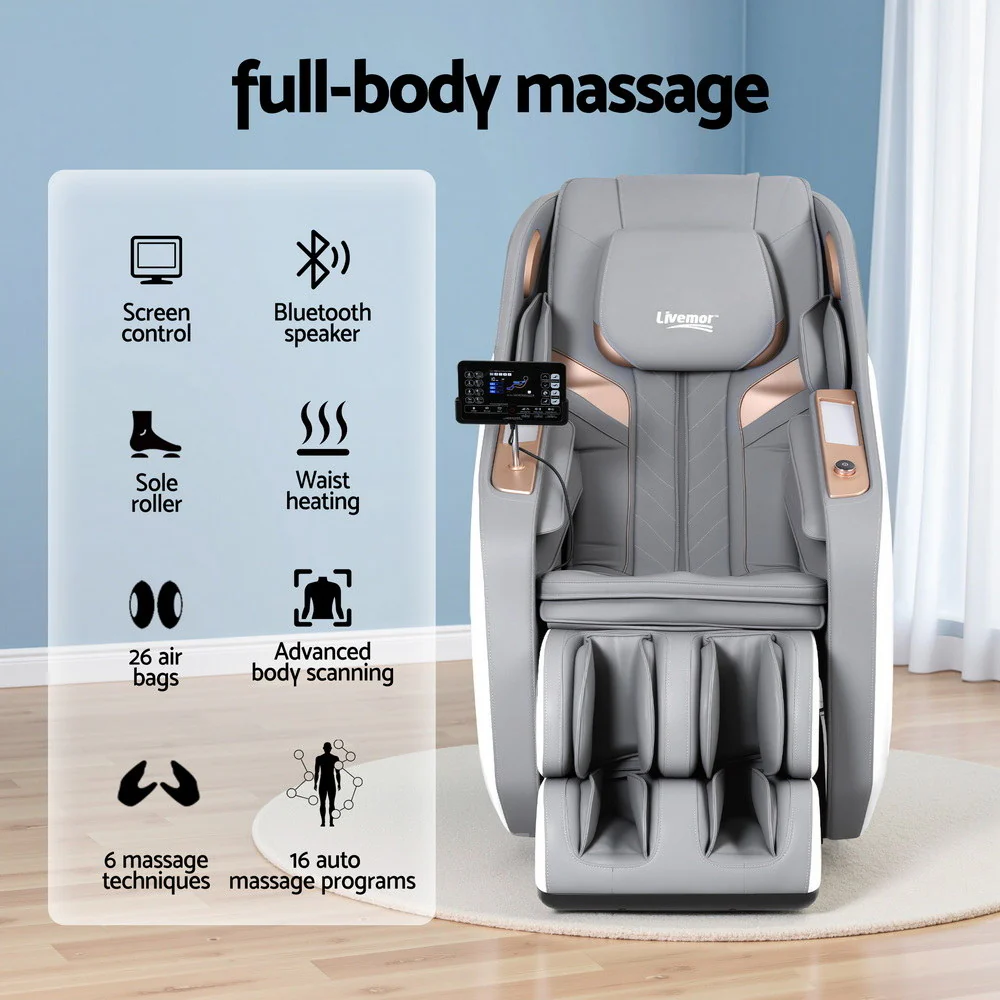 Livemor 4D Massage Chair Electric Recliner Double Core Mechanism Massager ROWA White - Image 4