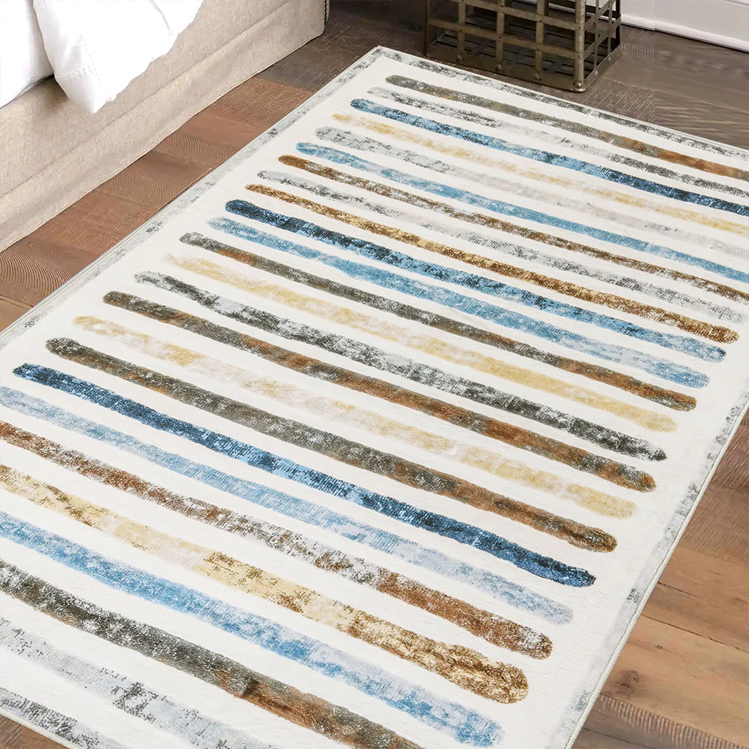 Marlow Floor Rug Short Pile Washable Carpet Soft Plush Non Slip Stripe 200x290 - Image 6