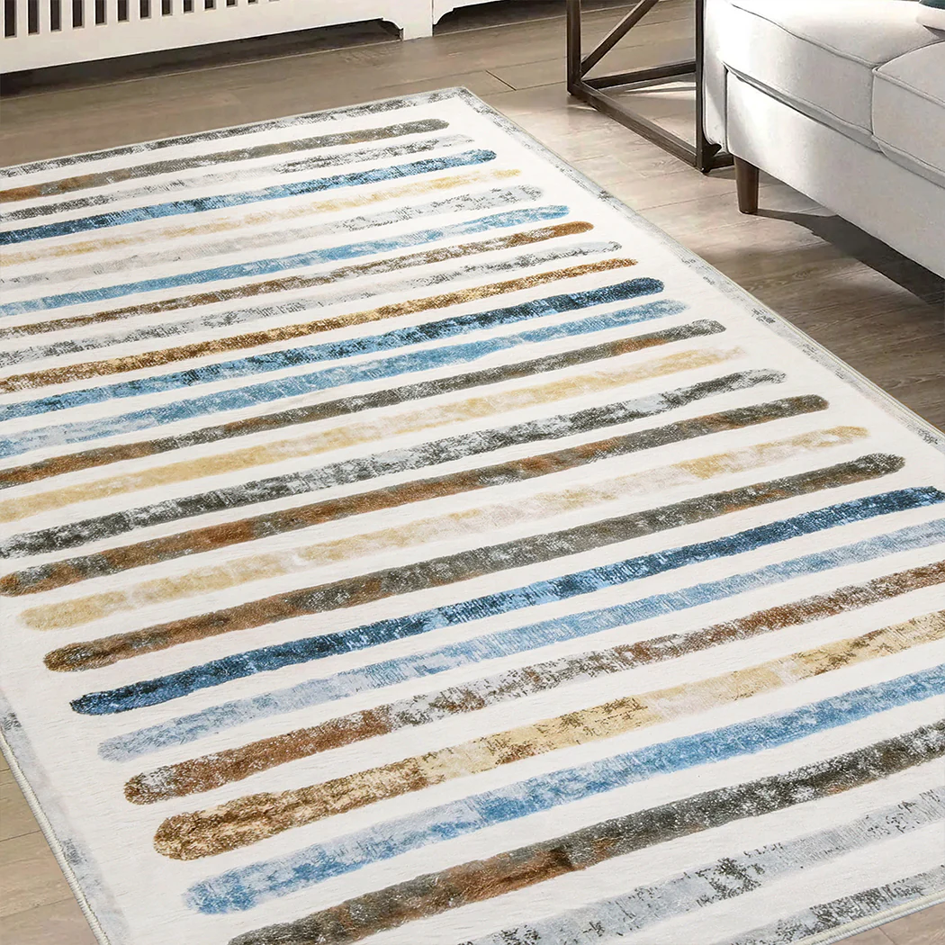 Marlow Floor Rug Short Pile Washable Carpet Soft Plush Non Slip Stripe 200x290 - Image 7