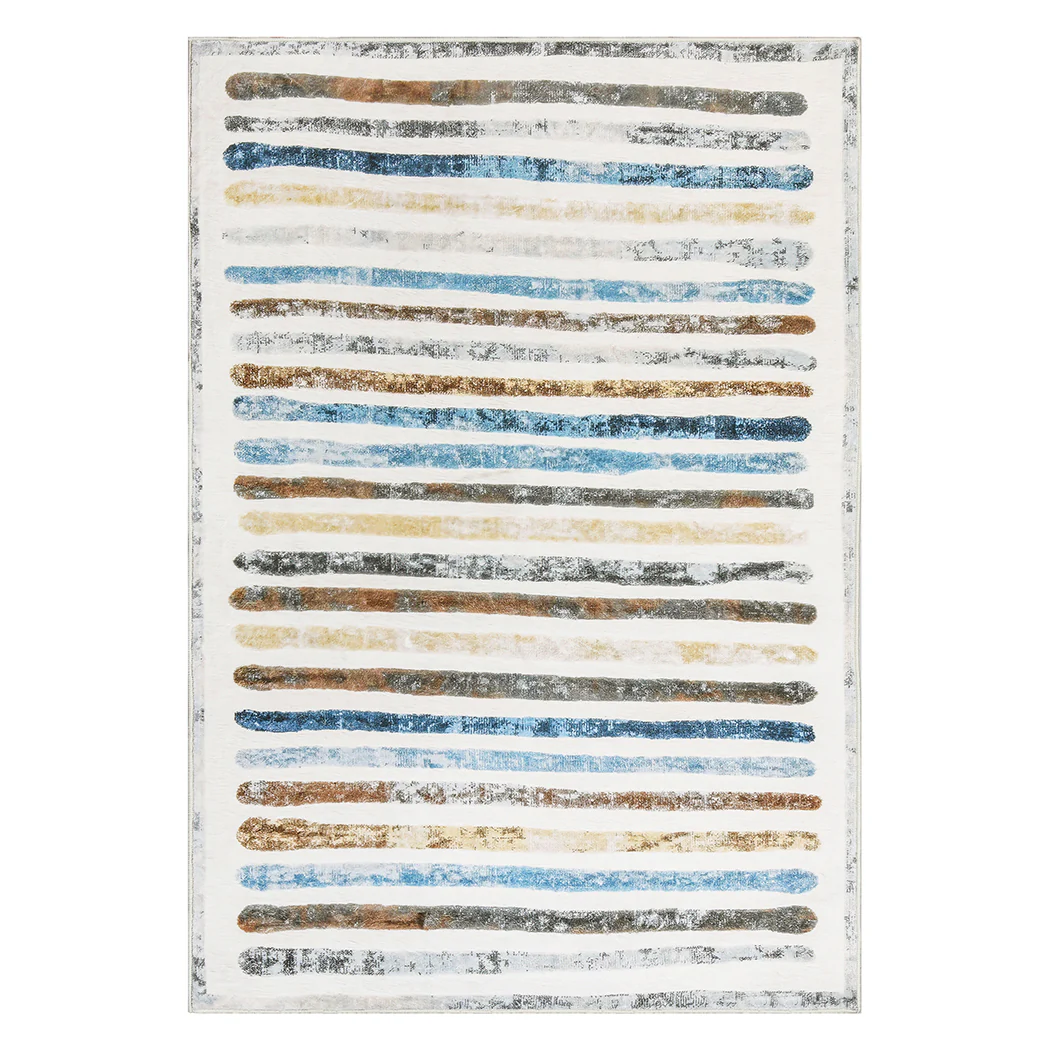 Marlow Floor Rug Short Pile Washable Carpet Soft Plush Non Slip Stripe 200x290 - Image 8