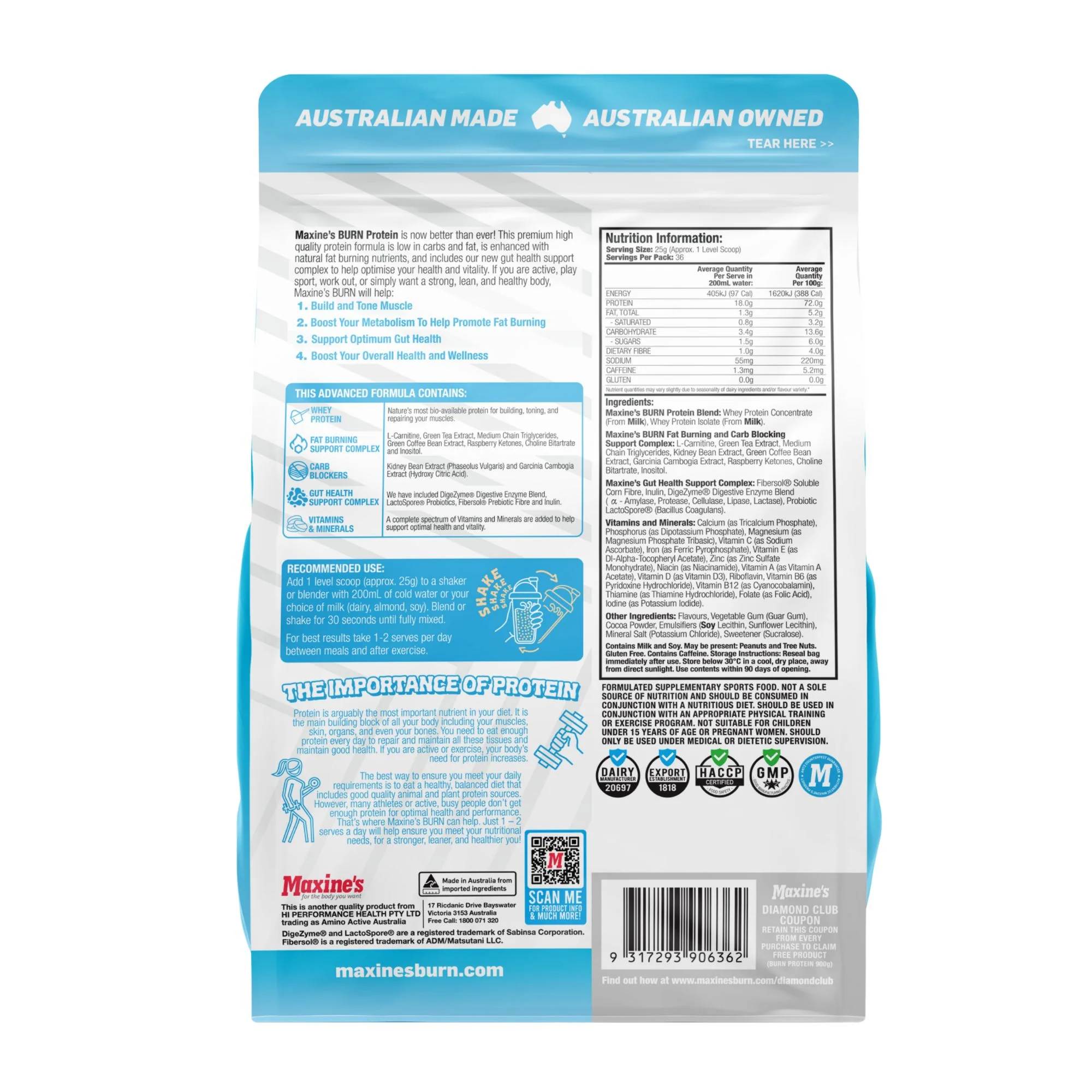 Maxines Burn Protein Ice Cream Sandwich 900g