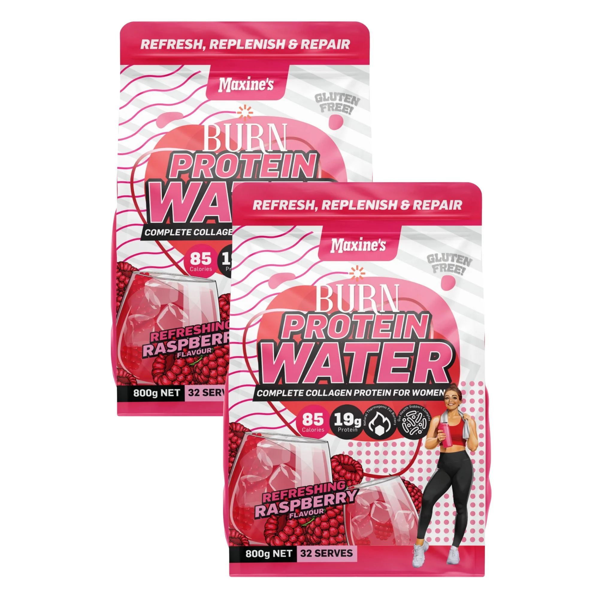 Maxines Burn Protein Water Refreshing Raspberry 800g x2 - Image 2