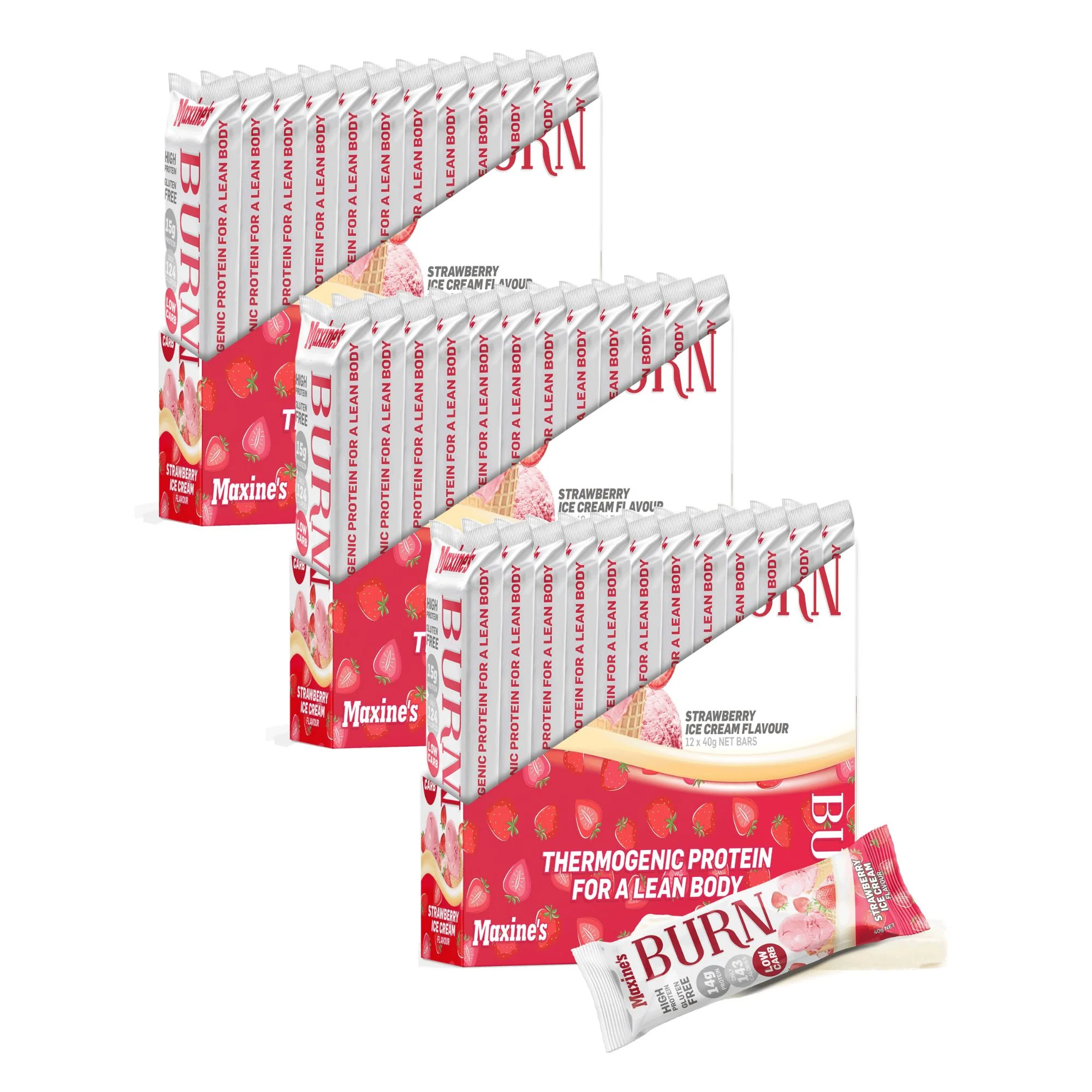 Maxines Burn Strawberry Ice Cream Bar 12x40g x3 - Image 2