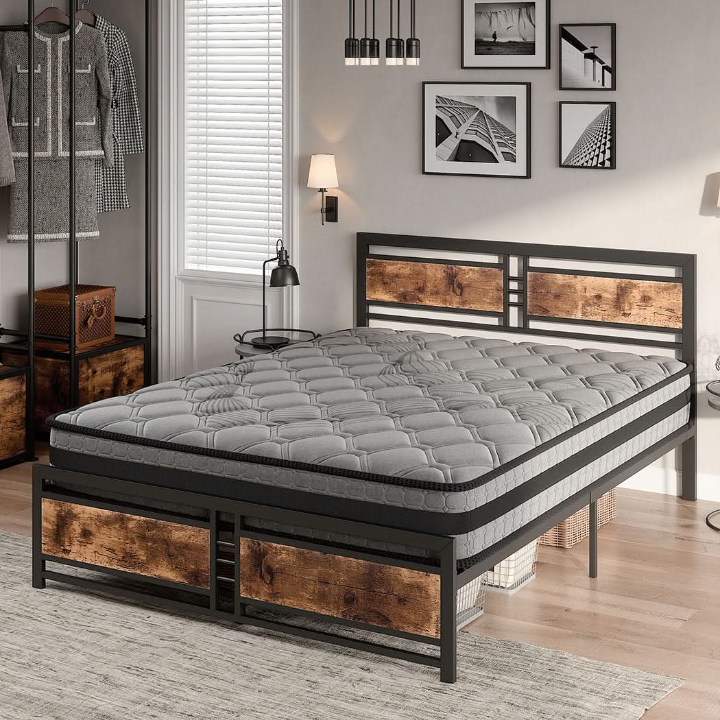 Metal Bed Frame Mattress Base Set Wood King - Image 6