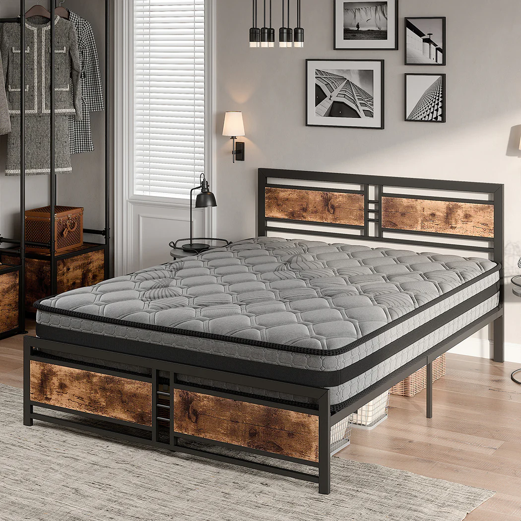 Metal Bed Frame Mattress Base Set Wood Queen - Image 6
