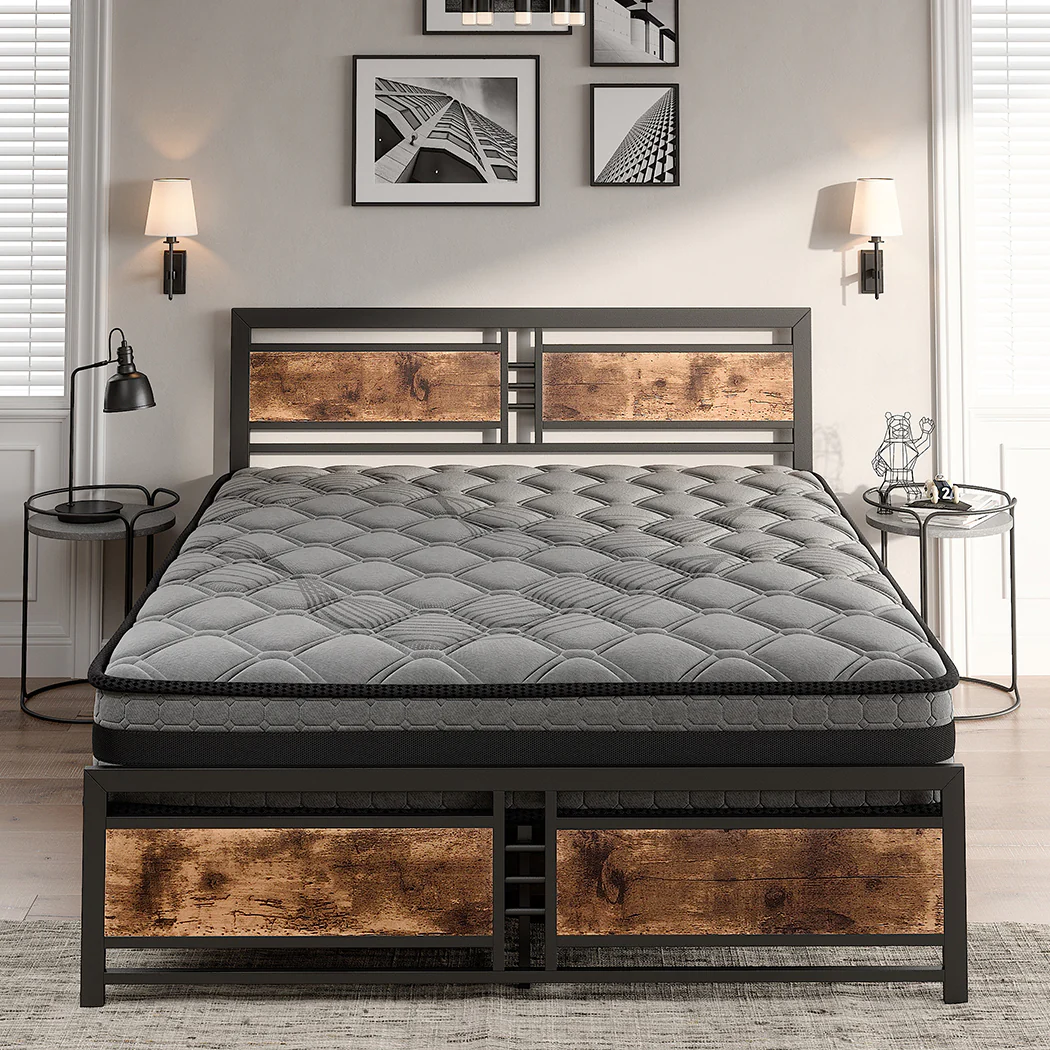 Metal Bed Frame Mattress Base Set Wood Queen - Image 7