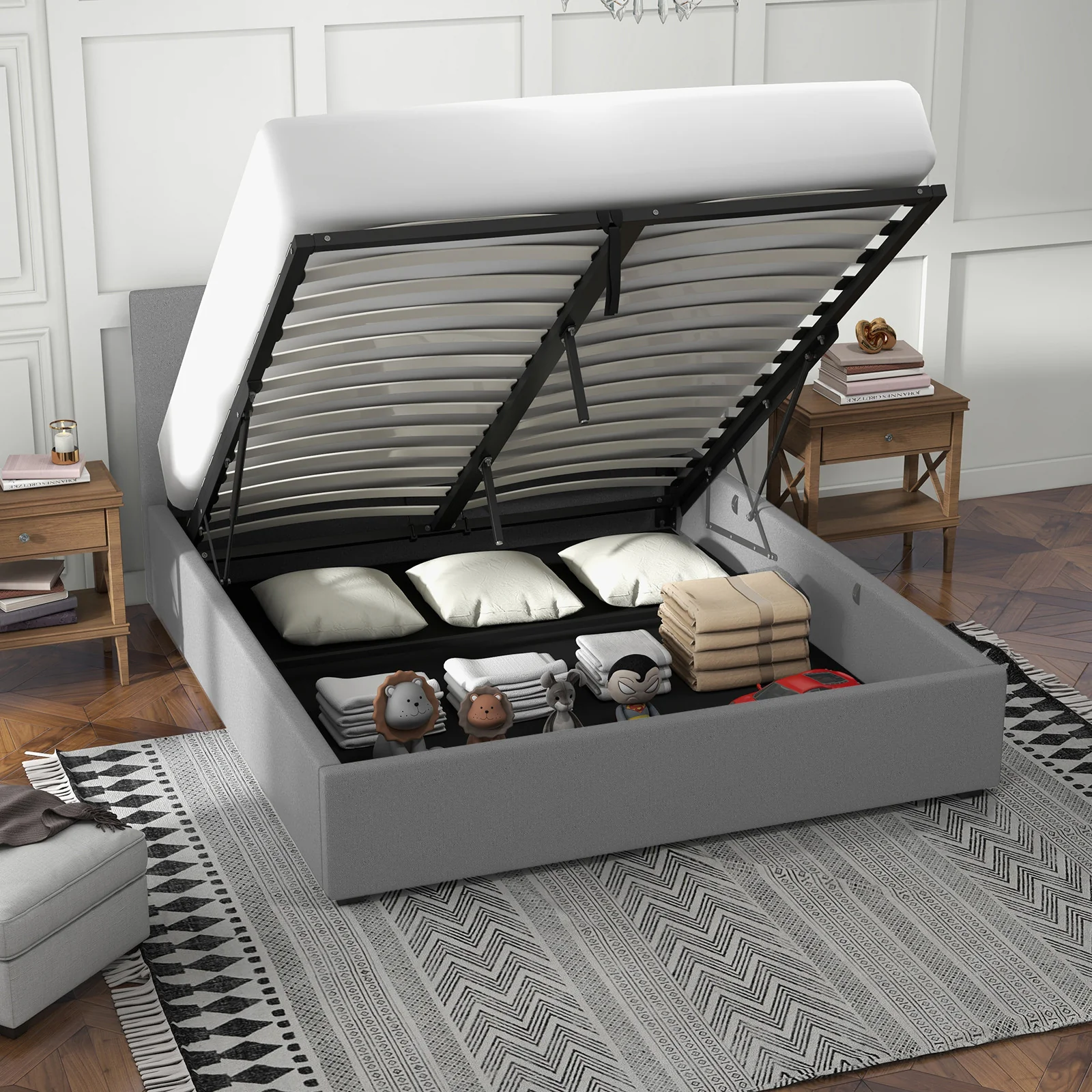 Milano Luxury Gas Lift Bed with Headboard (Model 1) - Grey No.28 - King - Image 2