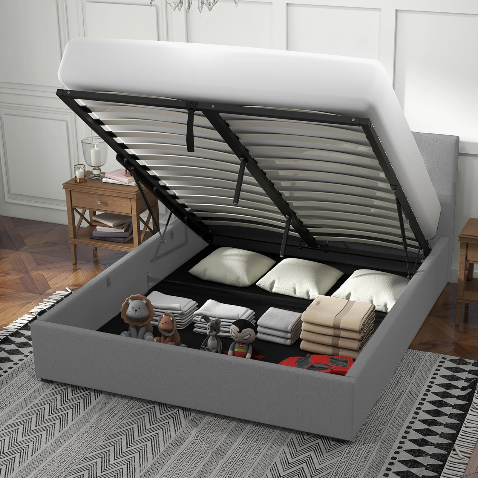 Milano Luxury Gas Lift Bed with Headboard (Model 1) - Grey No.28 - King - Image 3