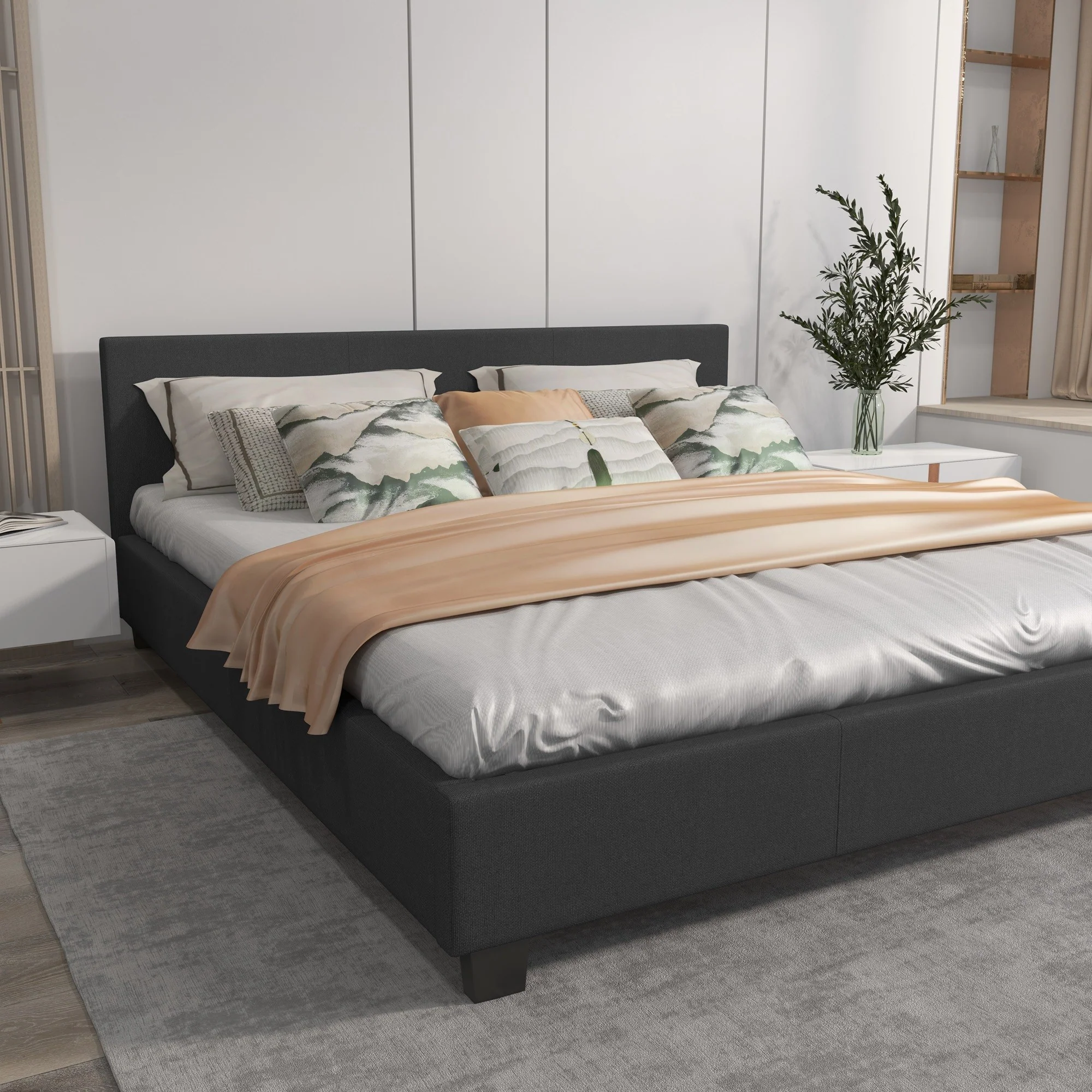 Milano Sienna Luxury Bed with Headboard (Model 2) - Charcoal No.35 - Double - Image 4