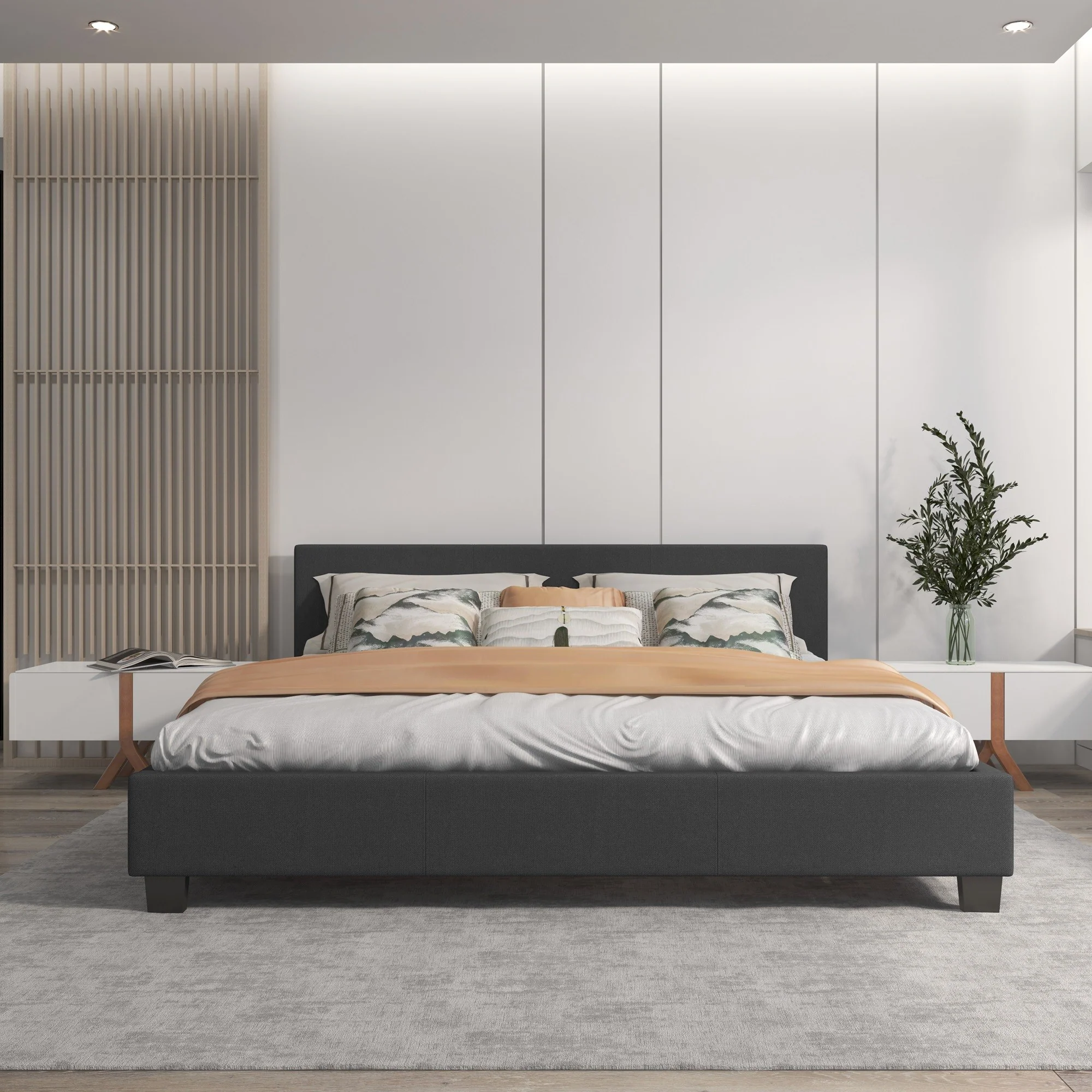 Milano Sienna Luxury Bed with Headboard (Model 2) - Charcoal No.35 - King