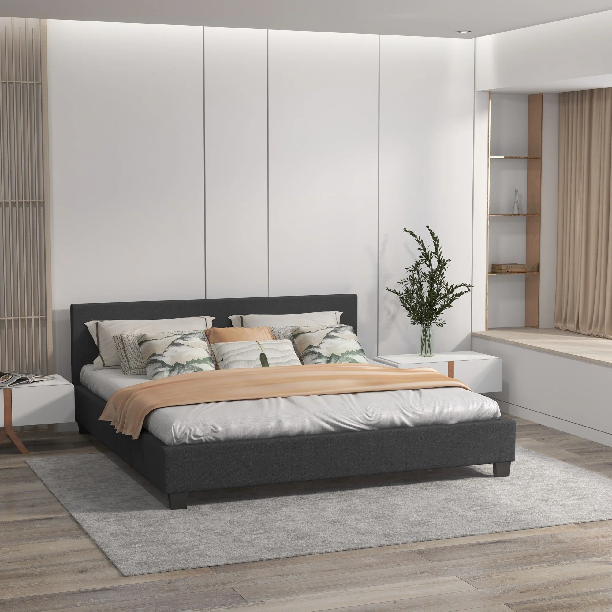 Milano Sienna Luxury Bed with Headboard (Model 2) - Charcoal No.35 - King Single - Image 8