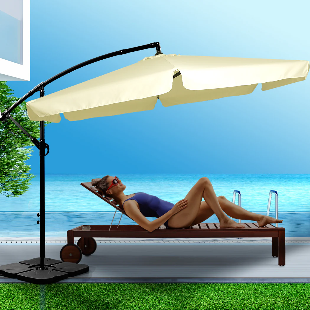 Mountview 3M Outdoor Umbrella Beach Beige With Base - Image 6