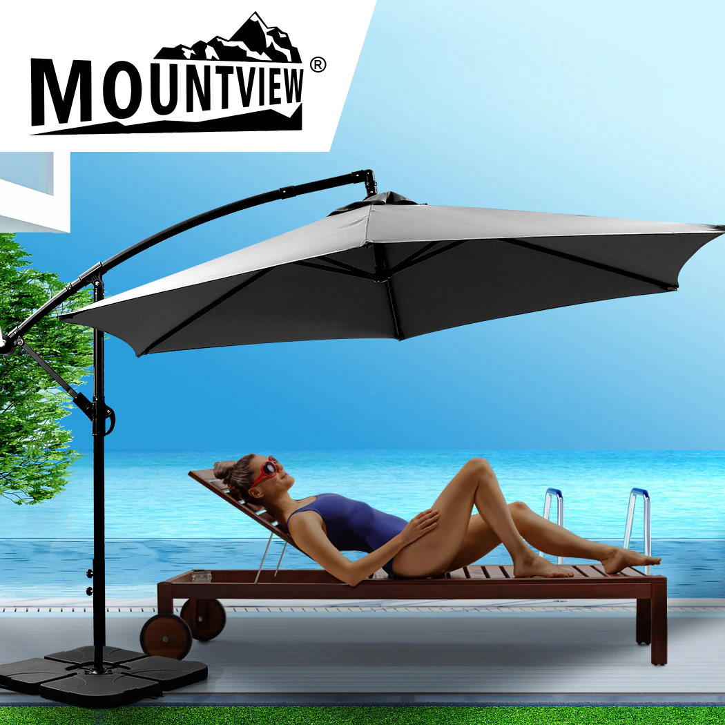 Mountview 3M Outdoor Umbrella Cantilever Grey With Base - Image 6
